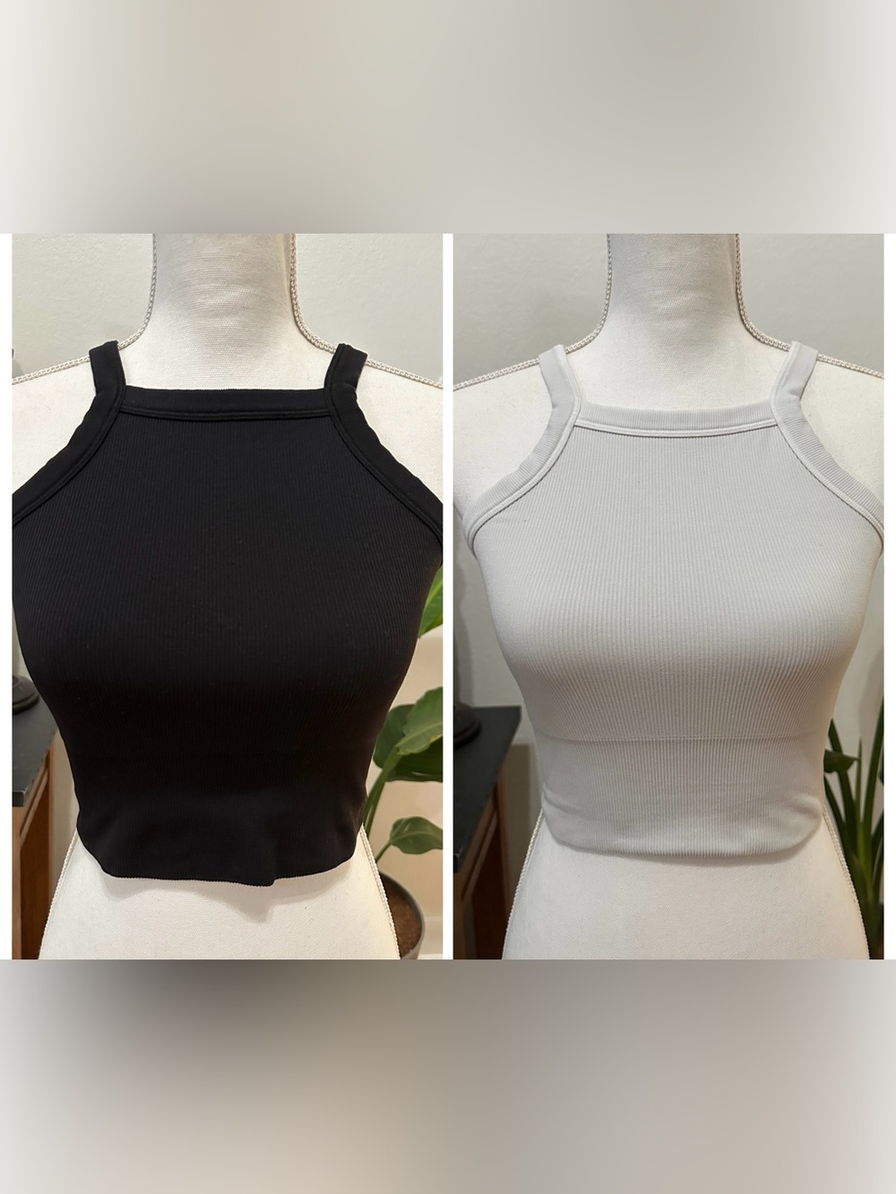 Athleta Ribbed High Neck Sports Bra Duo - Black & White